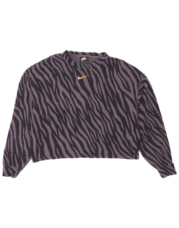 Nike Damen Crop Sweatshirt Pullover UK 10 Kleiner lila Tierdruck