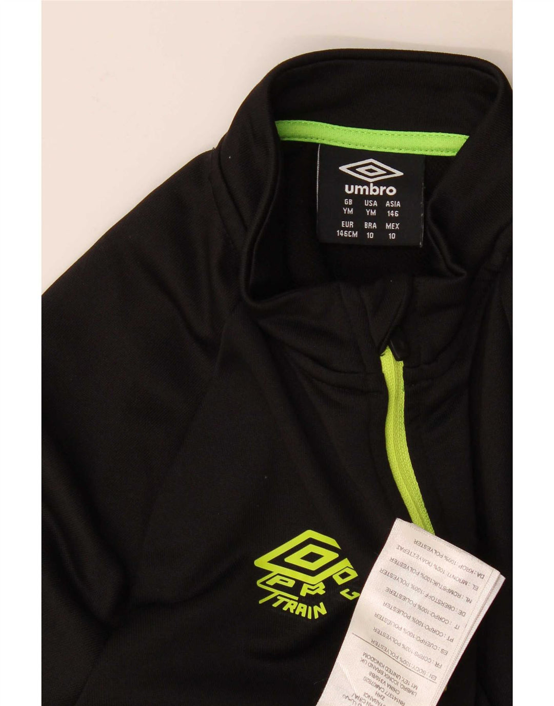 Umbro Jungen-Oberteil mit Reißverschluss, langärmlig, 9–10 Jahre, Mittelschwarz, Farbblock