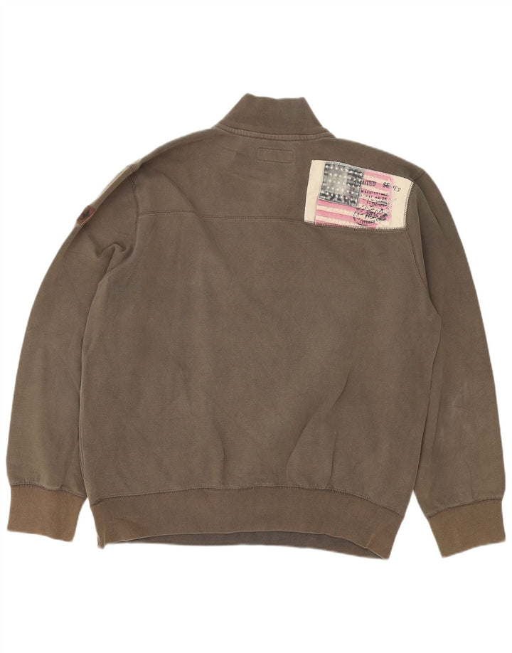 Marks & Spencer Herren-Sweatshirt mit grafischem Knopfkragen, 2XL, braun, Baumwolle