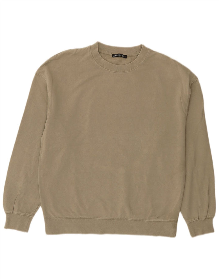Übergroßer Sweatshirt-Pullover für Damen von Zara, Gr. 10, Größe S, Khaki, Baumwolle