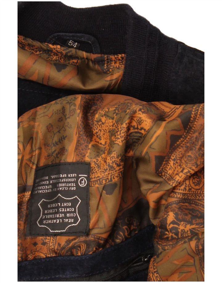 VINTAGE Herren Wildleder Bomberjacke IT 54 2XL Marineblaues Leder