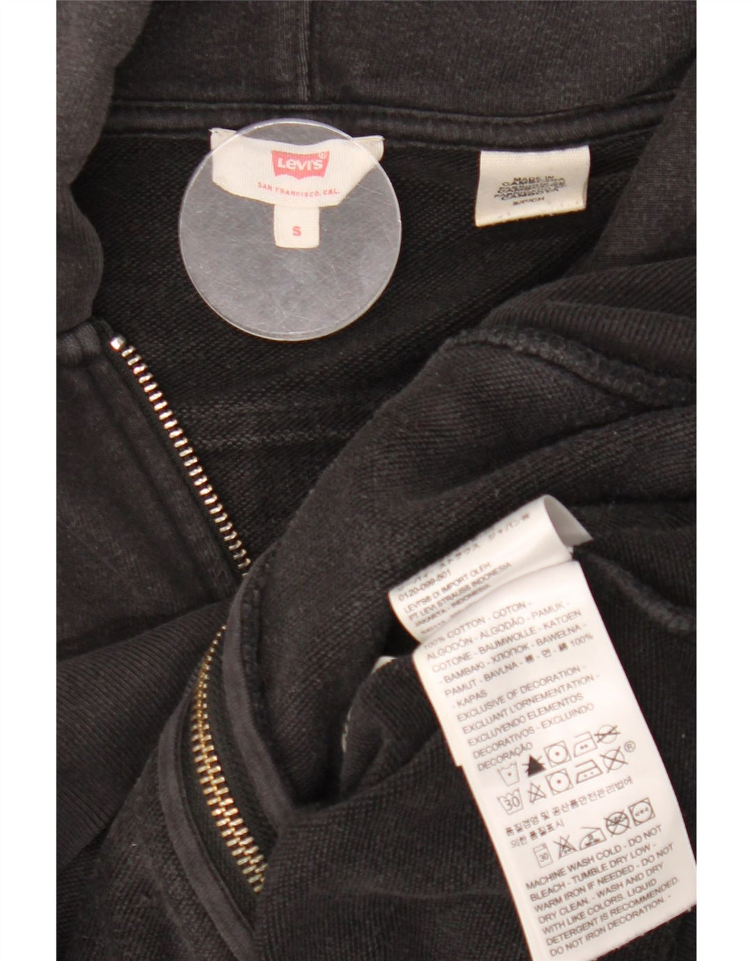 Levi's Damen-Pullover, übergroß, Crop-Zip, Kapuzenpullover, Gr. 10, Größe S, Schwarz