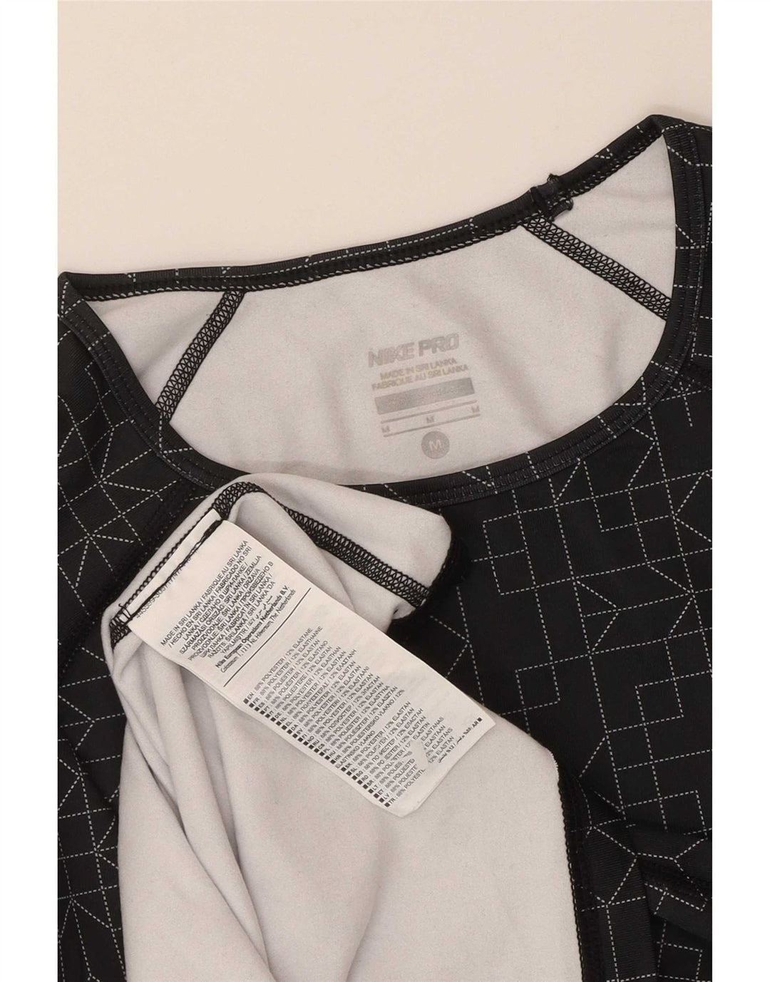 Nike Damen Dri Fit Top Langarm UK 12 Mittelschwarzes geometrisches Polyester