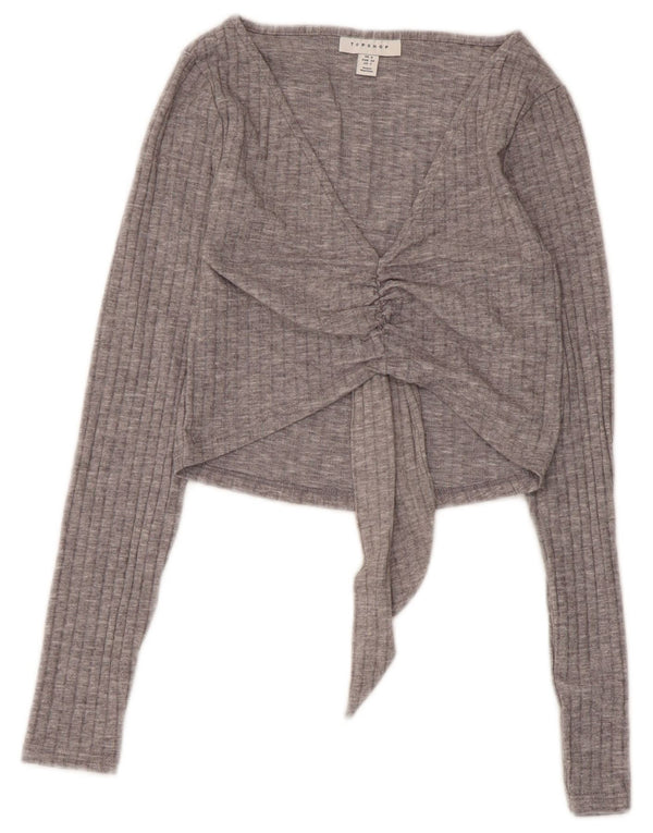 Topshop Damen Langarm-Crop-Top UK 6 XS Grau Polyester