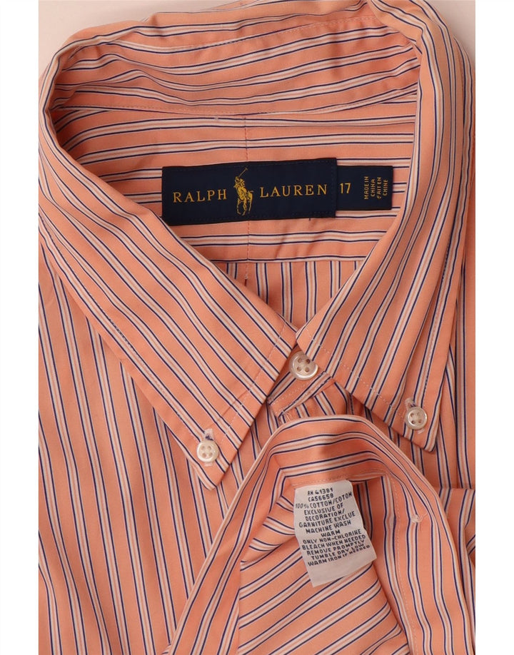 RALPH LAUREN Herrenhemd Größe 17 XL Orange gestreifte Baumwolle