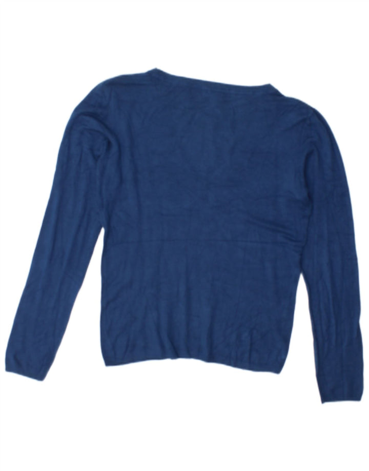 Zara Damen-Pullover mit V-Ausschnitt, UK 16, Größe L, blau, Viskose