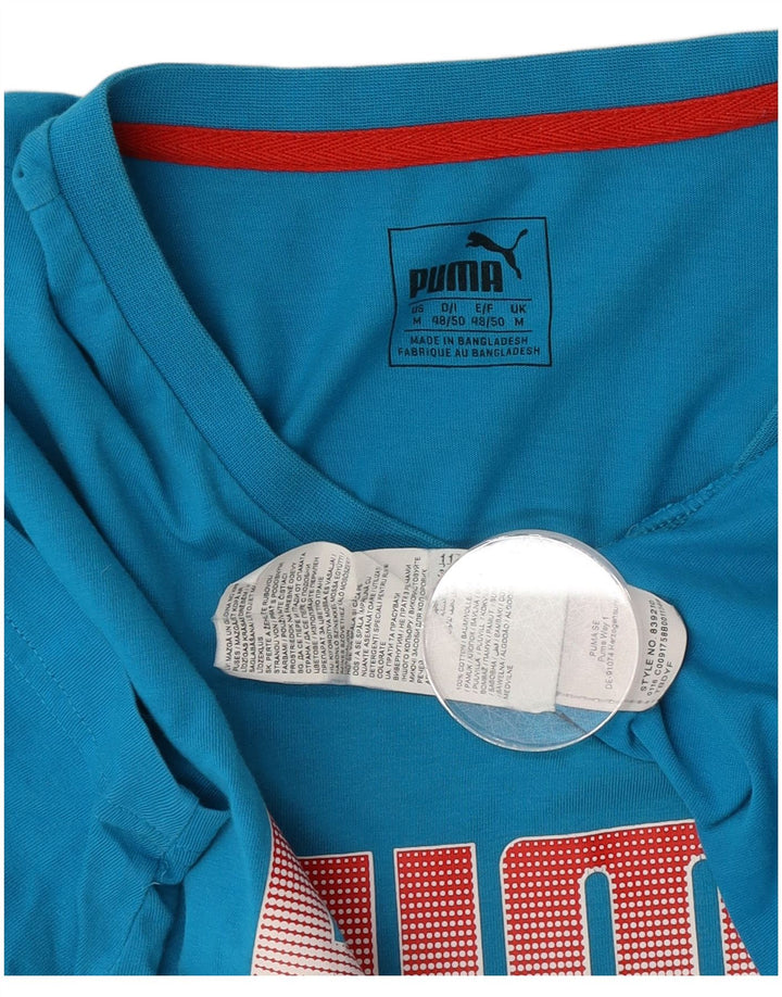 Puma Herren Grafik-T-Shirt-Oberteil aus mittelblauer Baumwolle