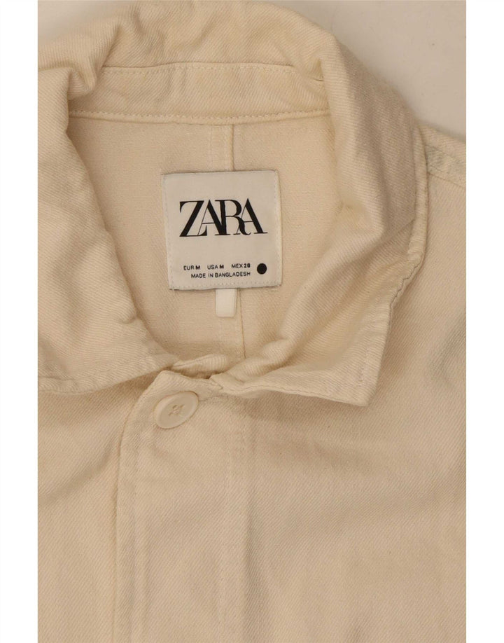 Zara Damen Utility-Jacke UK 14 Medium Off White Baumwolle