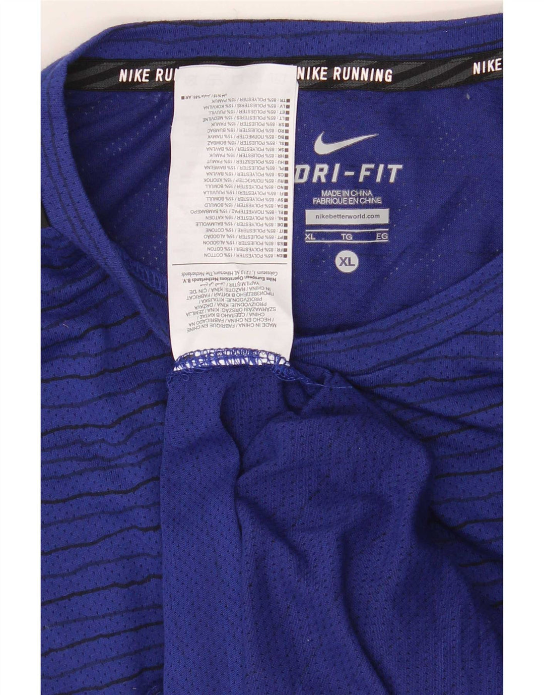 Nike Herren Dri Fit T-Shirt Top XL Marineblau gestreift aus Polyester