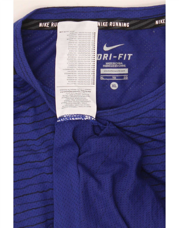 Nike Herren Dri Fit T-Shirt Top XL Marineblau gestreift aus Polyester