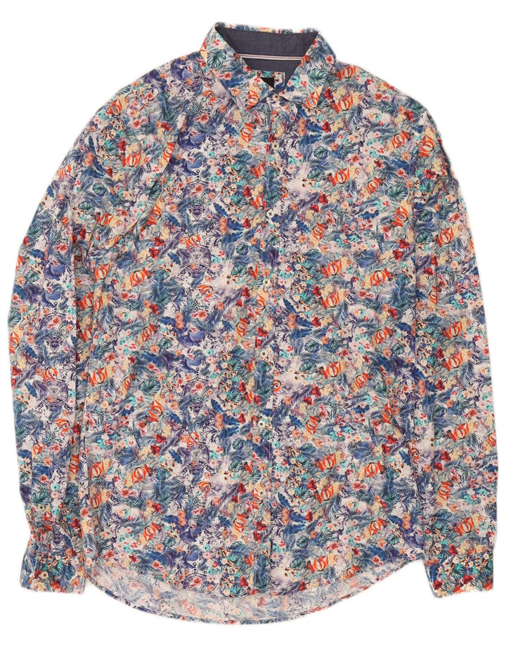 Zara Slim-Fit-Hemd für Herren, mittelgroß, mehrfarbig, Blumenmuster, Baumwolle
