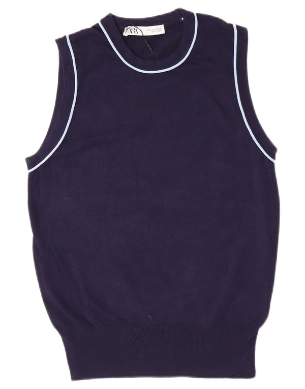 Zara Damen Weste Tank Top UK 12 Medium Marineblau Viskose