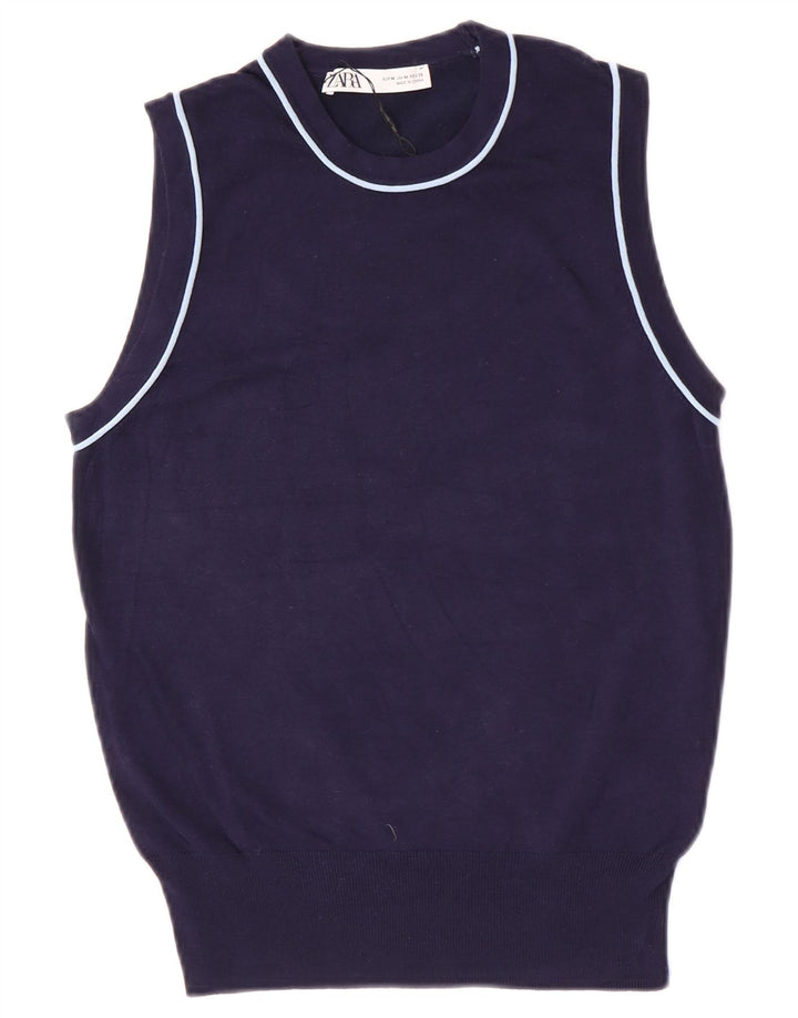 Zara Damen Weste Tank Top UK 12 Medium Marineblau Viskose