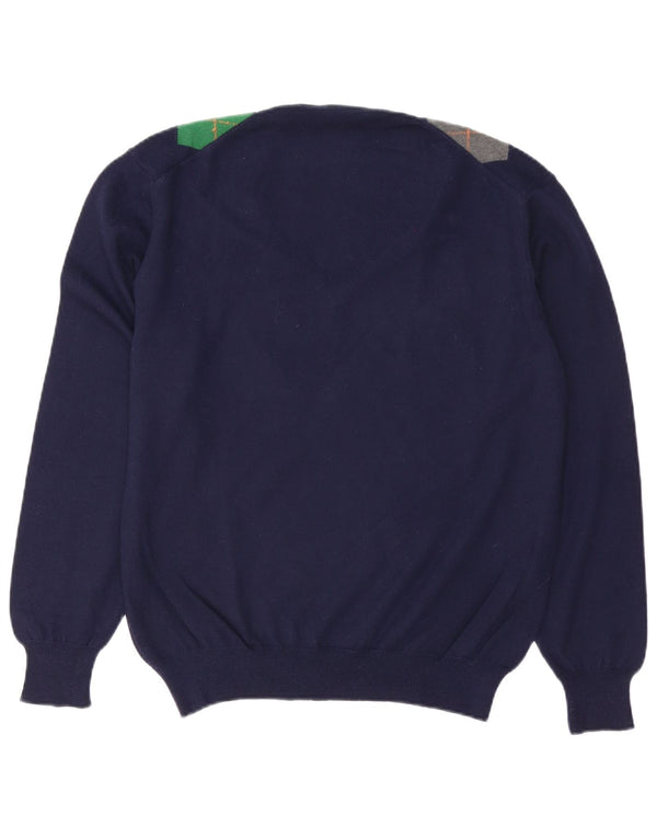 Vintage Herren Pullover mit V-Ausschnitt IT 52 Groß Marineblau Argyle/Diamant