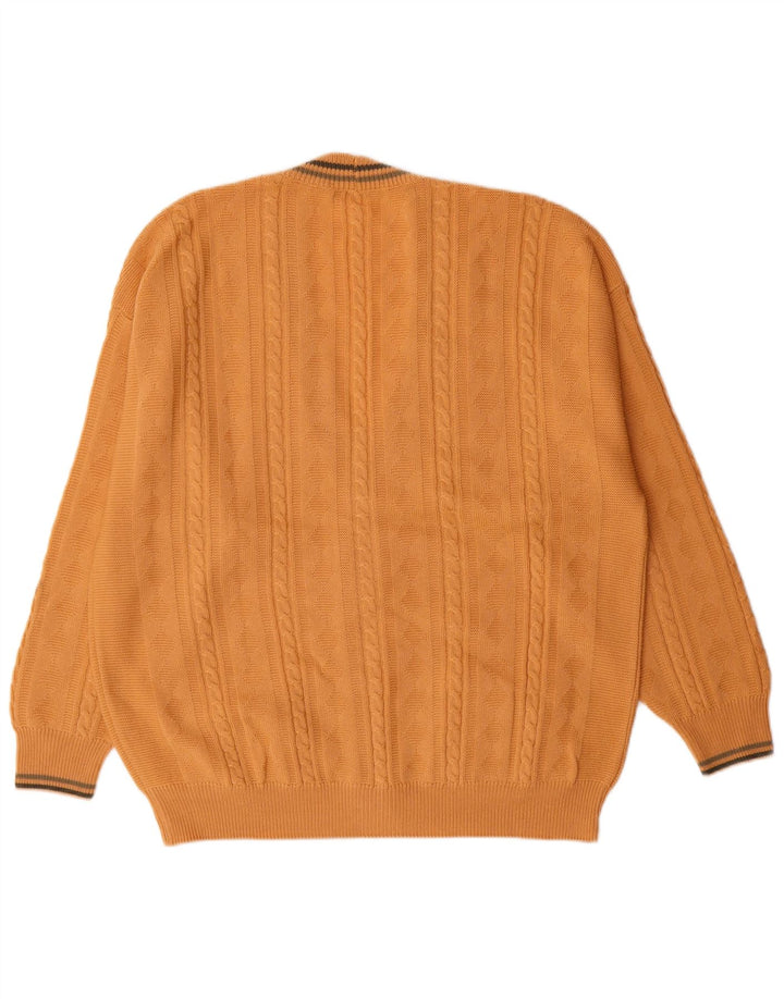 IL GRANCHIO Herren-Cardigan-Pullover, groß, gelbe Schurwolle, klassisch