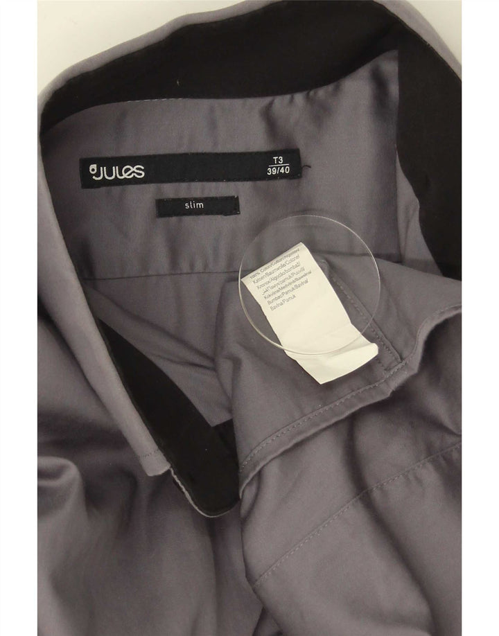 Jules Slim-Fit-Hemd für Herren, Größe 39/40, mittelgraue Baumwolle
