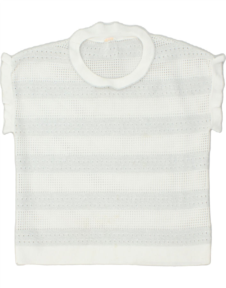 VINTAGE Womens Knit See Through Blouse Top UK 16 Large White Striped | Vintage Vintage | Thrift | Second-Hand Vintage | Used Clothing | Messina Hembry 