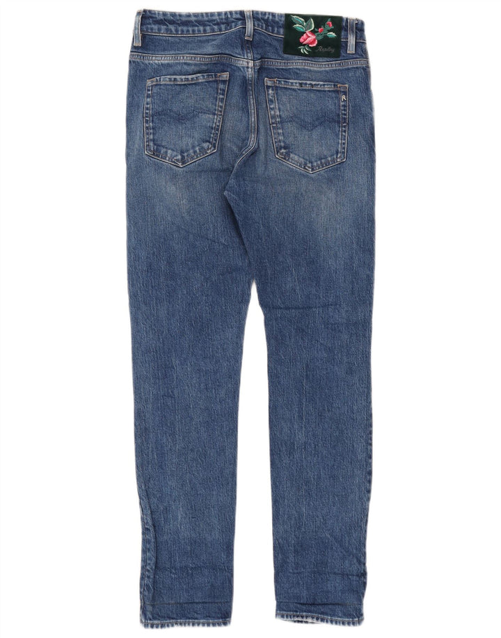 REPLAY Damen Distressed Slim Jeans W28 L30 Blaue Baumwolle