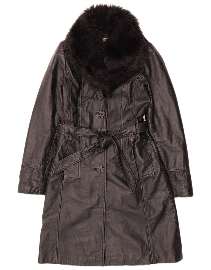 Orsay Damen Ledermantel UK 10 Small Schwarz