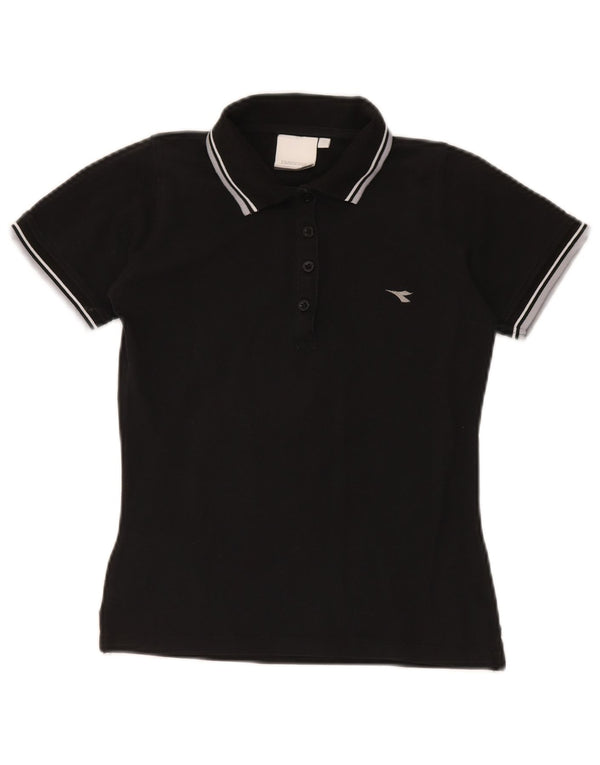 Diadora Womens Polo Shirt UK 10 Small Black Cotton