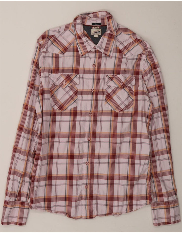 TOMMY HILFIGER Mens Heritage Graphic Flannel Shirt Medium Pink Check Vintage Tommy Hilfiger and Second-Hand Tommy Hilfiger from Messina Hembry 