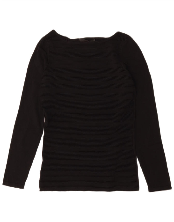Coast Damen Top Langarm UK 10 Small Schwarz gestreifte Viskose