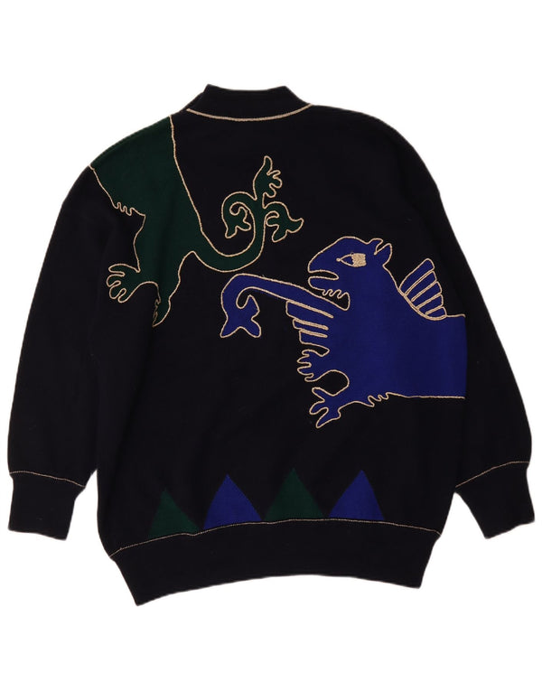 Vintage Damen Rollkragenpullover Pullover UK 20 2XL Marineblau Geometrisch