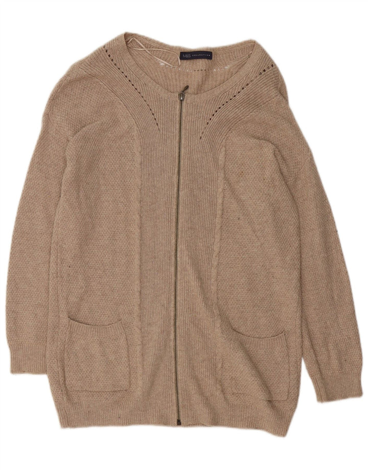 Marks & Spencer Damen-Strickjacke in Übergröße, lang geschnitten, Gr. 8, Größe S, Beige