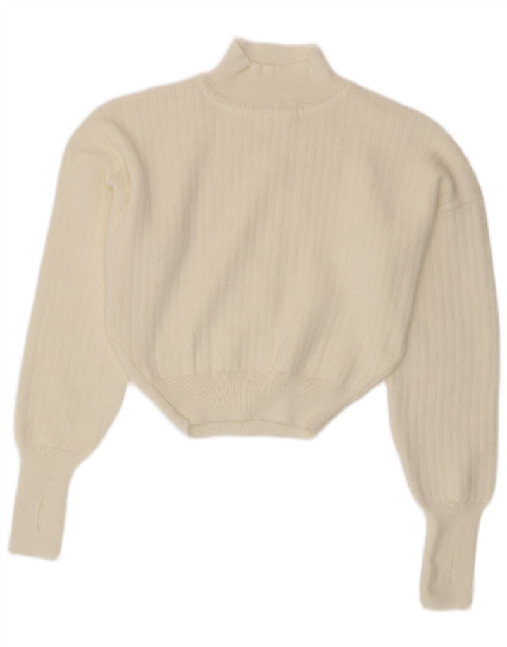 Vintage Damen Crop Rollkragenpullover Pullover UK 14 Mittelweiß