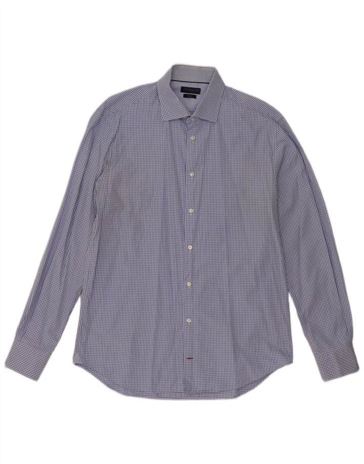 Tommy Hilfiger Herren-Hemd mit maßgeschneiderter Passform, Größe 41 16, großes blaues Gingham