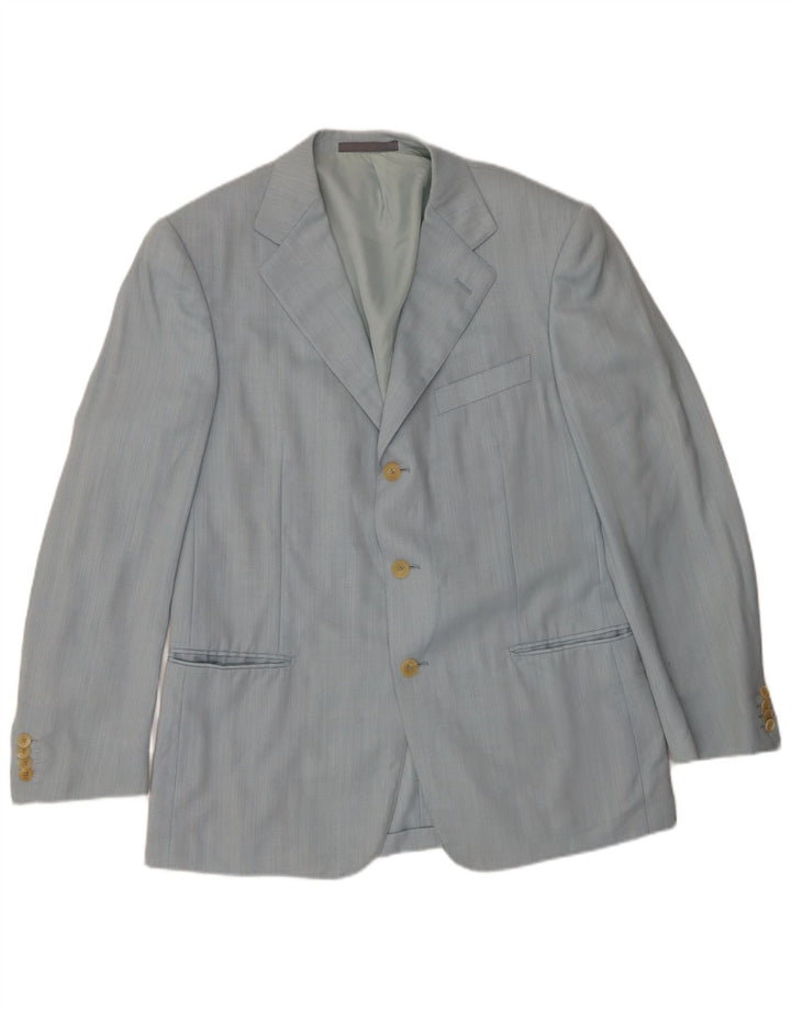 Ermenegildo Zegna Herren-Blazerjacke mit 3 Knöpfen, IT 50, große blaue Wolle