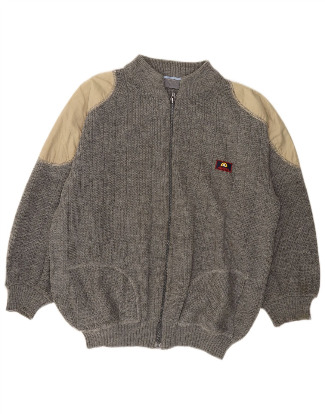 VINTAGE Damen-Cardigan-Pullover UK 18 XL Grauer Farbblock