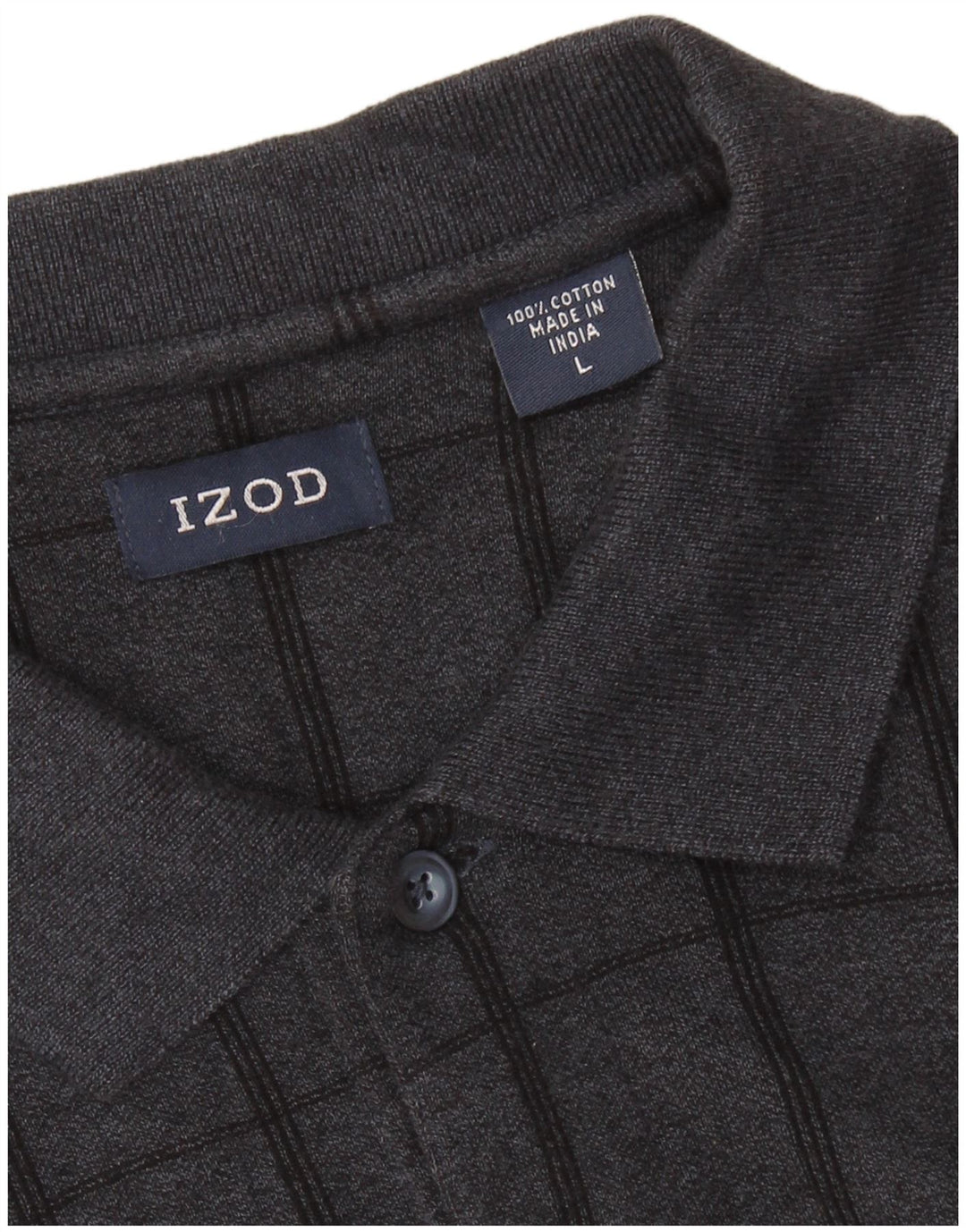 IZOD Herren-Langarm-Poloshirt, groß, grau kariert, Baumwolle