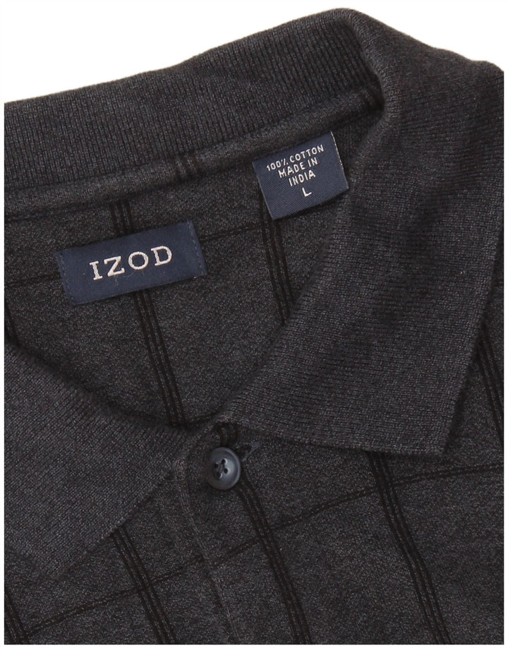 IZOD Herren-Langarm-Poloshirt, groß, grau kariert, Baumwolle