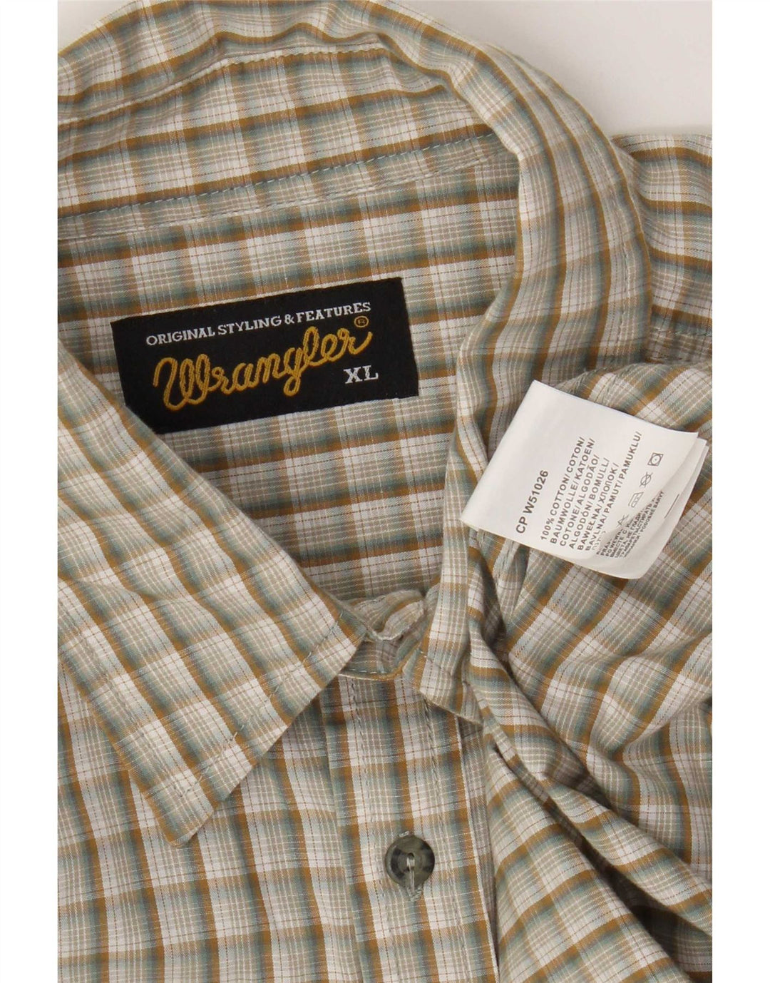 Wrangler Herrenhemd XL Beige kariert Baumwolle