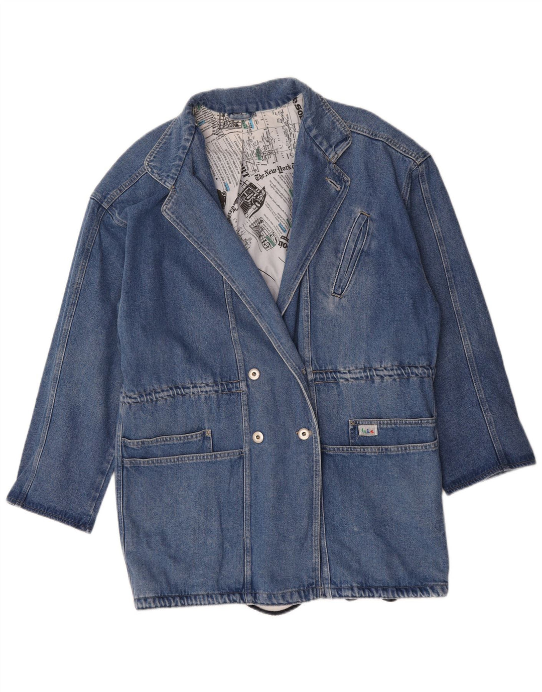 Vintage Damen Longline Zweireiher Blazer Jacke UK 16 Groß Blau