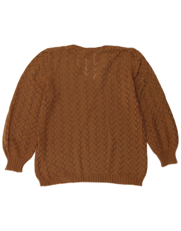 Vintage Damen V-Ausschnitt Pullover Pullover UK 14 Mittelbraun