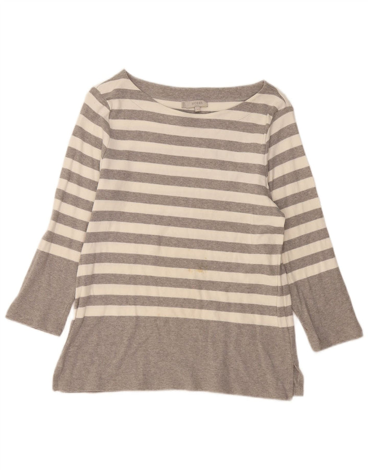 HOBBS Damen-Top, 3/4-Ärmel, UK-Größe 44, Größe L, grau gestreift, Baumwolle
