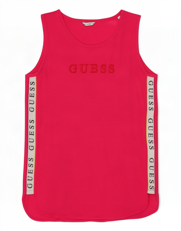 Guess Grafik-Trägershirt für Damen, UK 14, mittelrosa, Colourblock-Baumwolle
