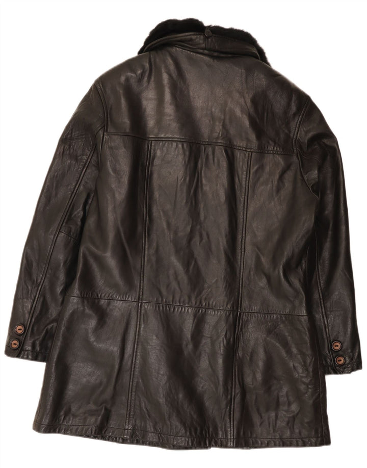 Zaffers Damen Zweireihiger Ledermantel IT 42 Mittelschwarzes Leder