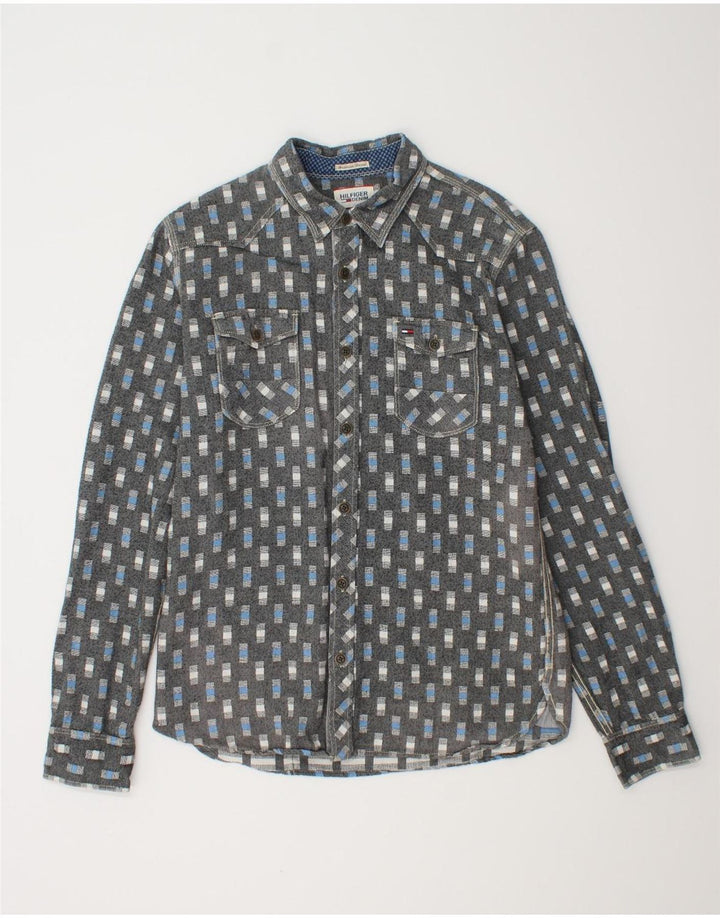 TOMMY HILFIGER Herrenhemd Große graue geometrische Baumwolle