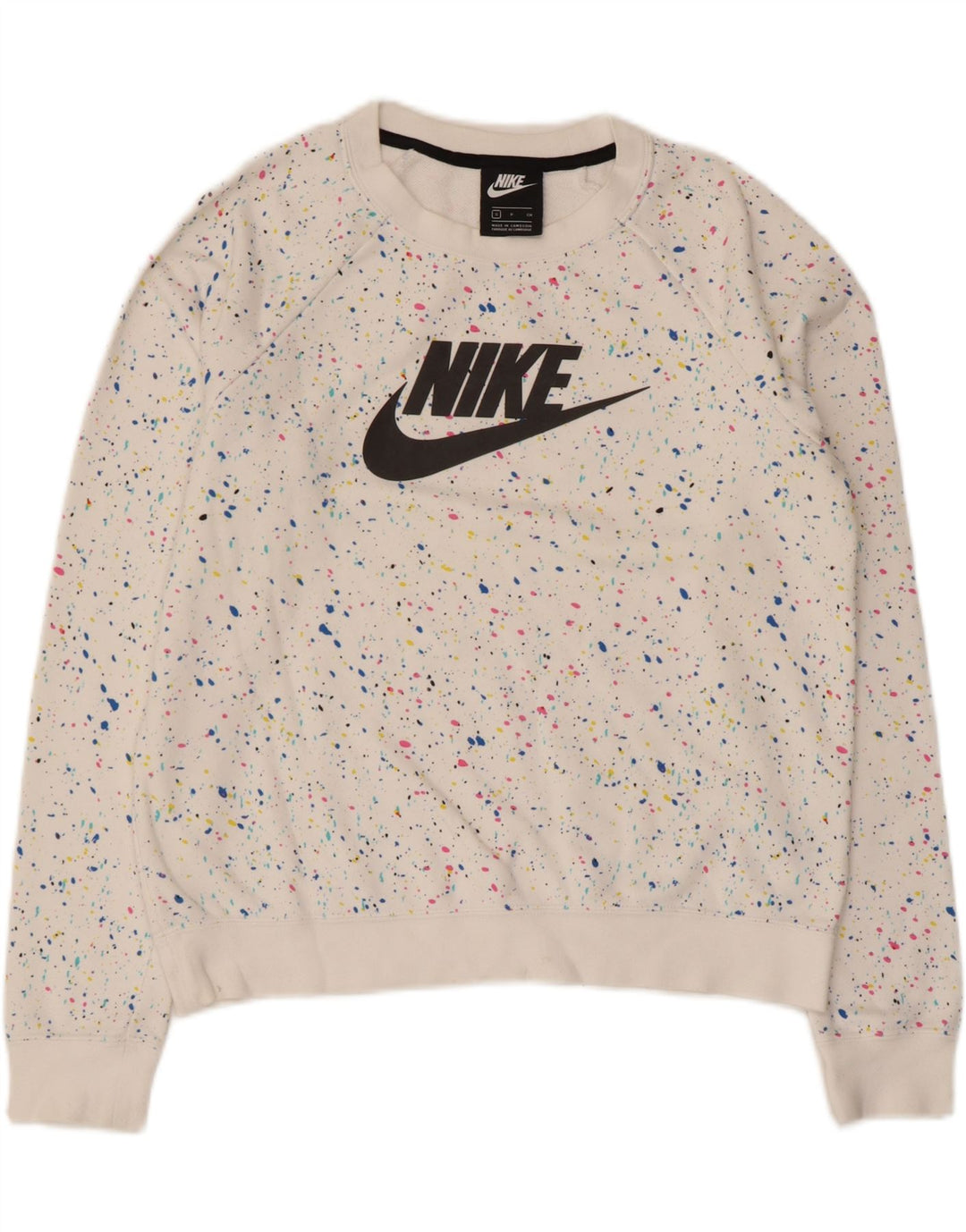 Nike Womens Graphic Oversized Sweatshirt Pullover UK 10 Small Weiß Gefleckt