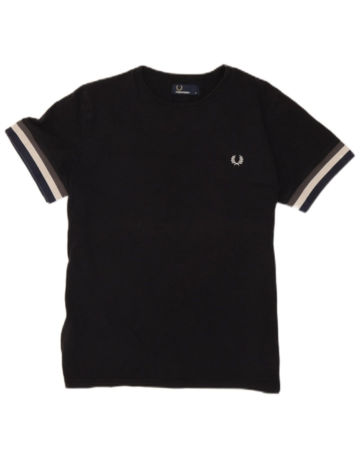 Fred Perry Herren-T-Shirt-Oberteil aus mittelschwarzer Colourblock-Baumwolle