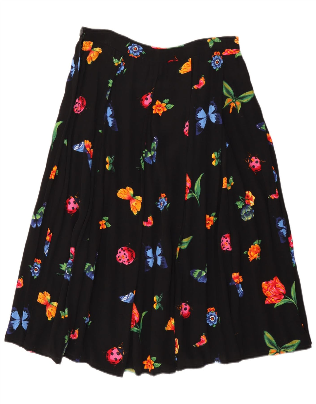 Vintage Damen A-Linienrock W30 Mittelschwarz geblümt