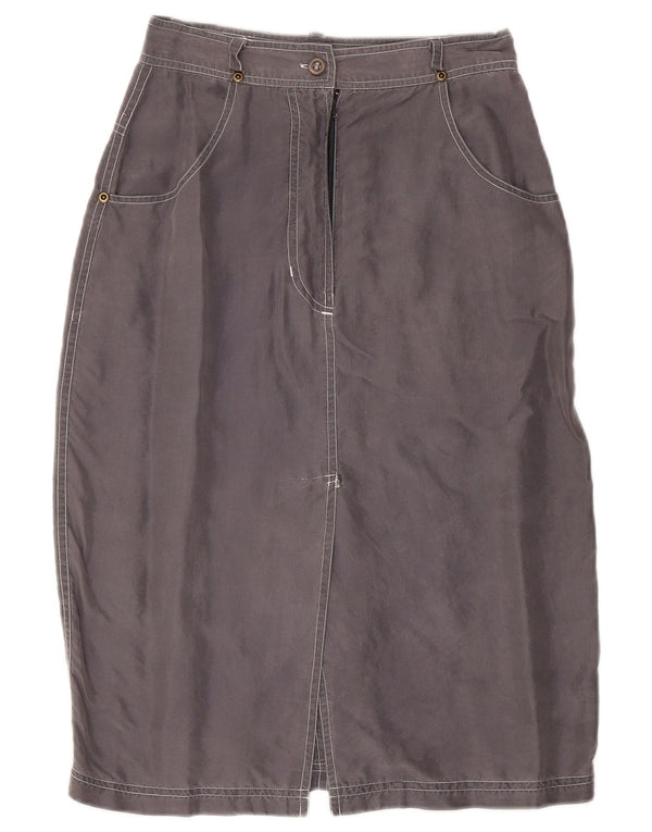 Vintage Damen Midirock Klein W24 Graue Seide