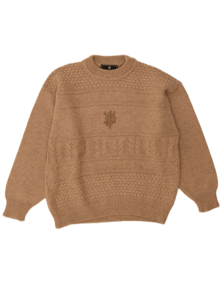 Tobia System Herren-Pullover mit Rundhalsausschnitt, IT 48, mittelbeige Wolle