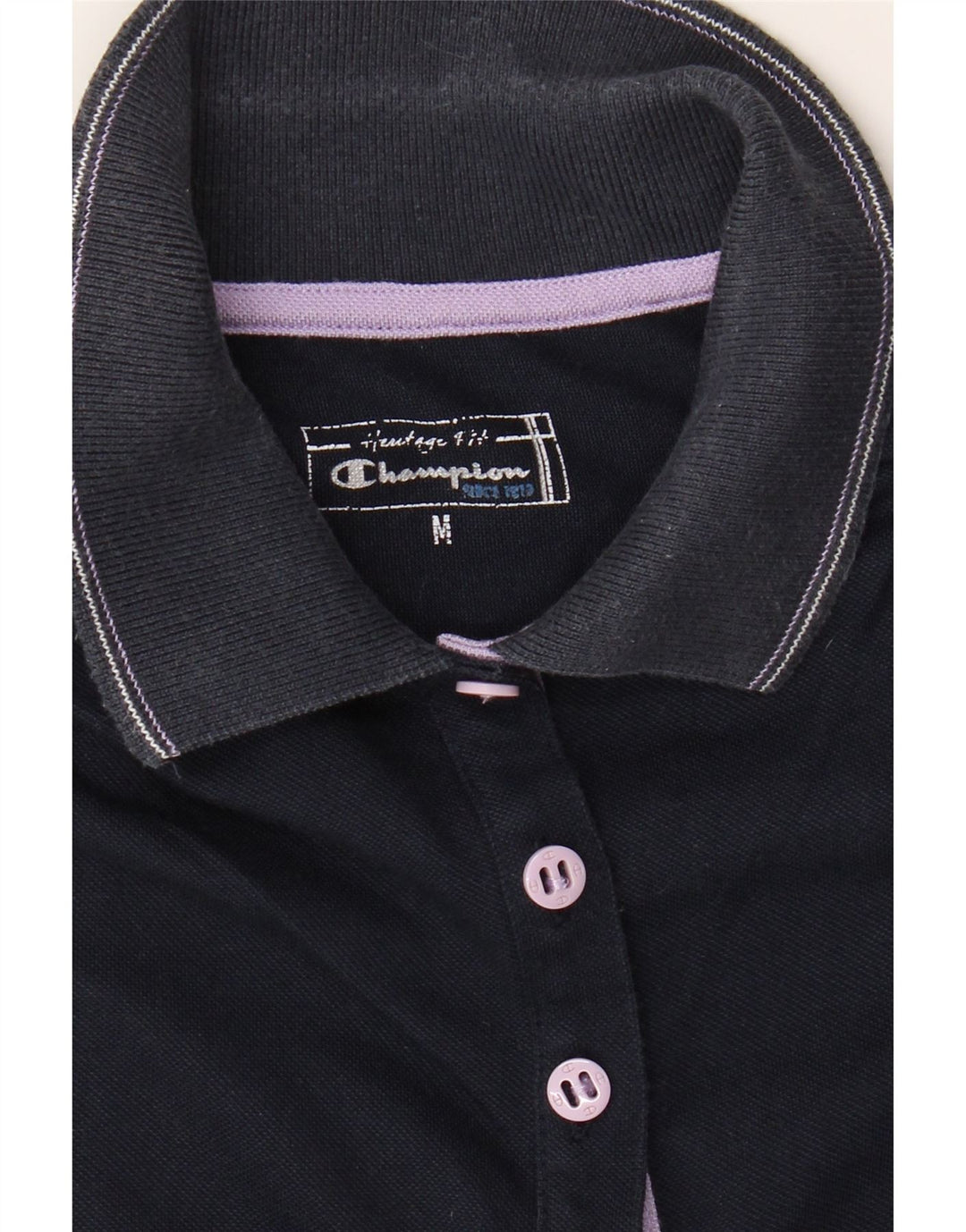 CHAMPION Womens Polo Shirt UK 12 Medium Navy Blue Cotton Vintage Champion and Second-Hand Champion from Messina Hembry 