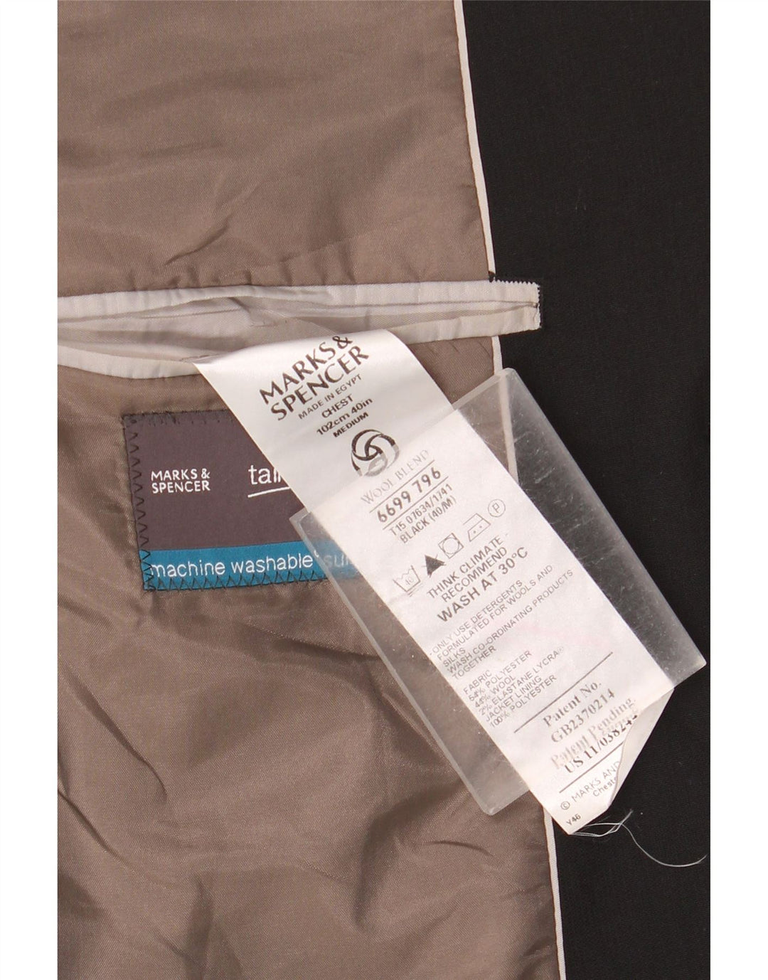 Marks & Spencer Herren-Blazer mit 3 Knöpfen, Gr. 40, Größe L, Schwarz, Polyester