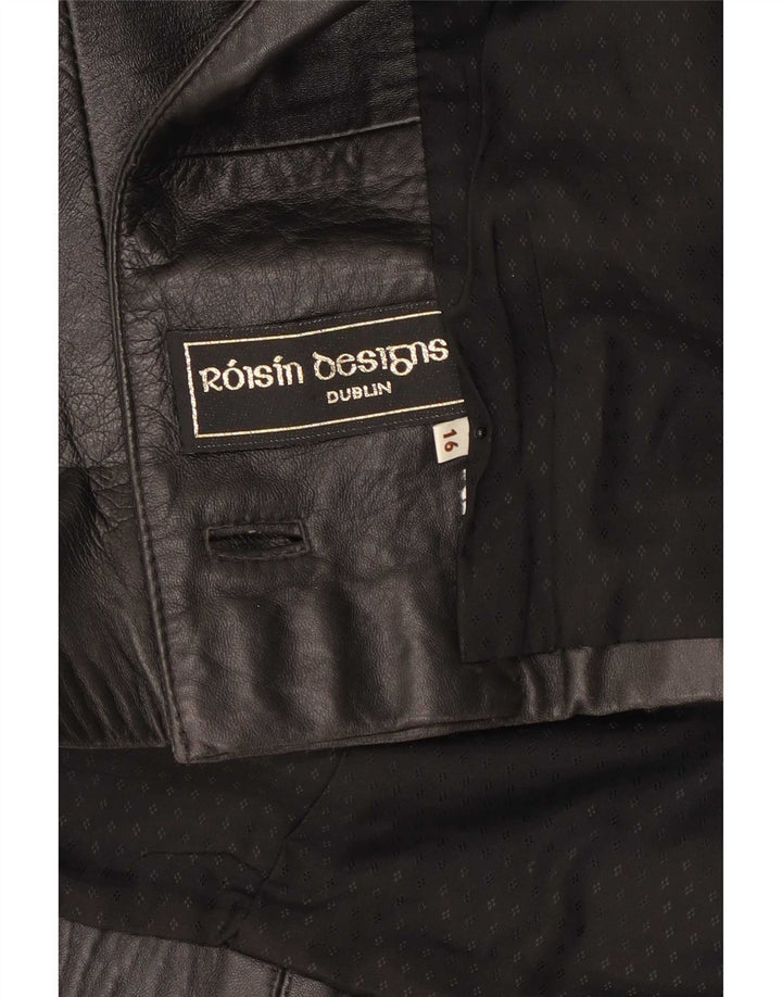 Vintage Damen 3/4 Ärmel übergroße Lederjacke UK 16 Large Schwarz
