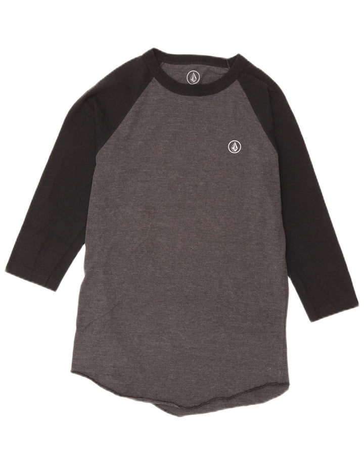Volcom Damen-Top mit 3/4-Ärmeln, UK 10, Größe S, Grau, Colourblock-Baumwolle